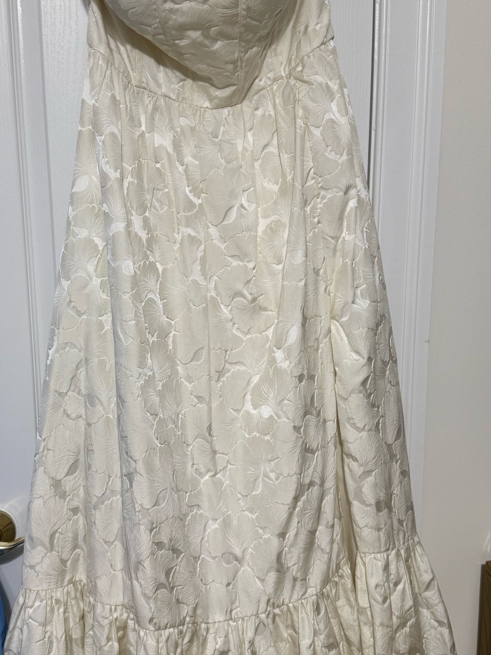 Strapless Off White Jacquard Maxi Dress with Side Slit and corset back - Picture 4 of 4